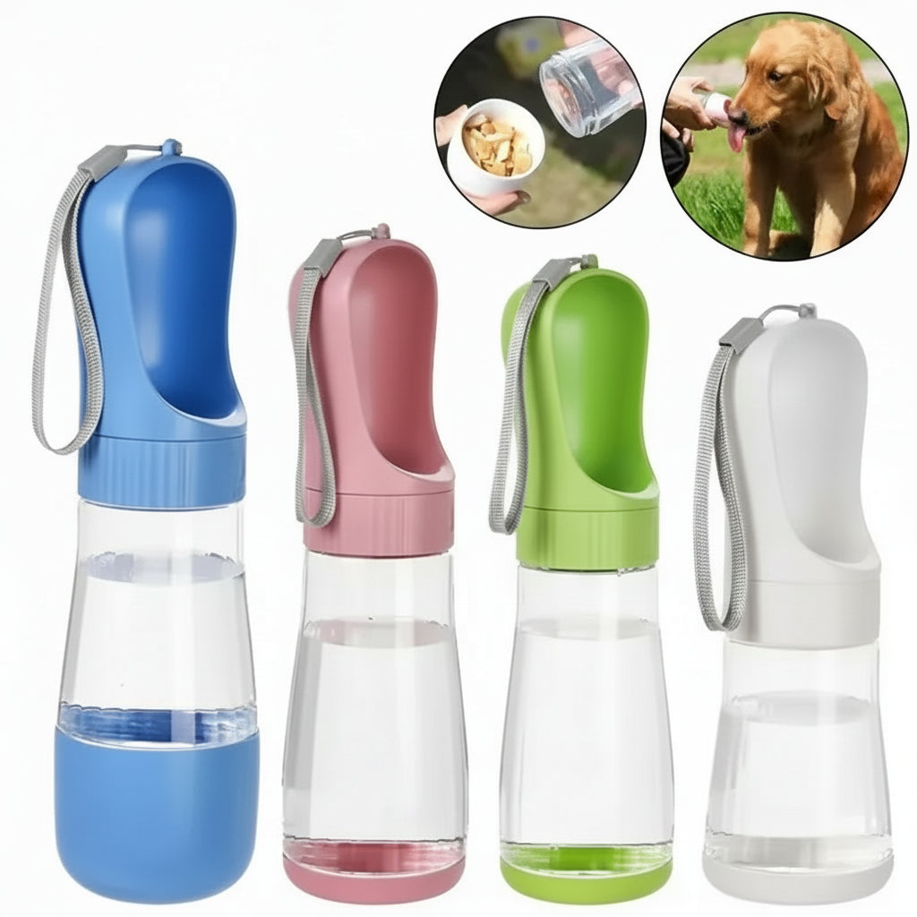2-in-1 Hunde-Reiseflasche mit Futter- & Wasserspender